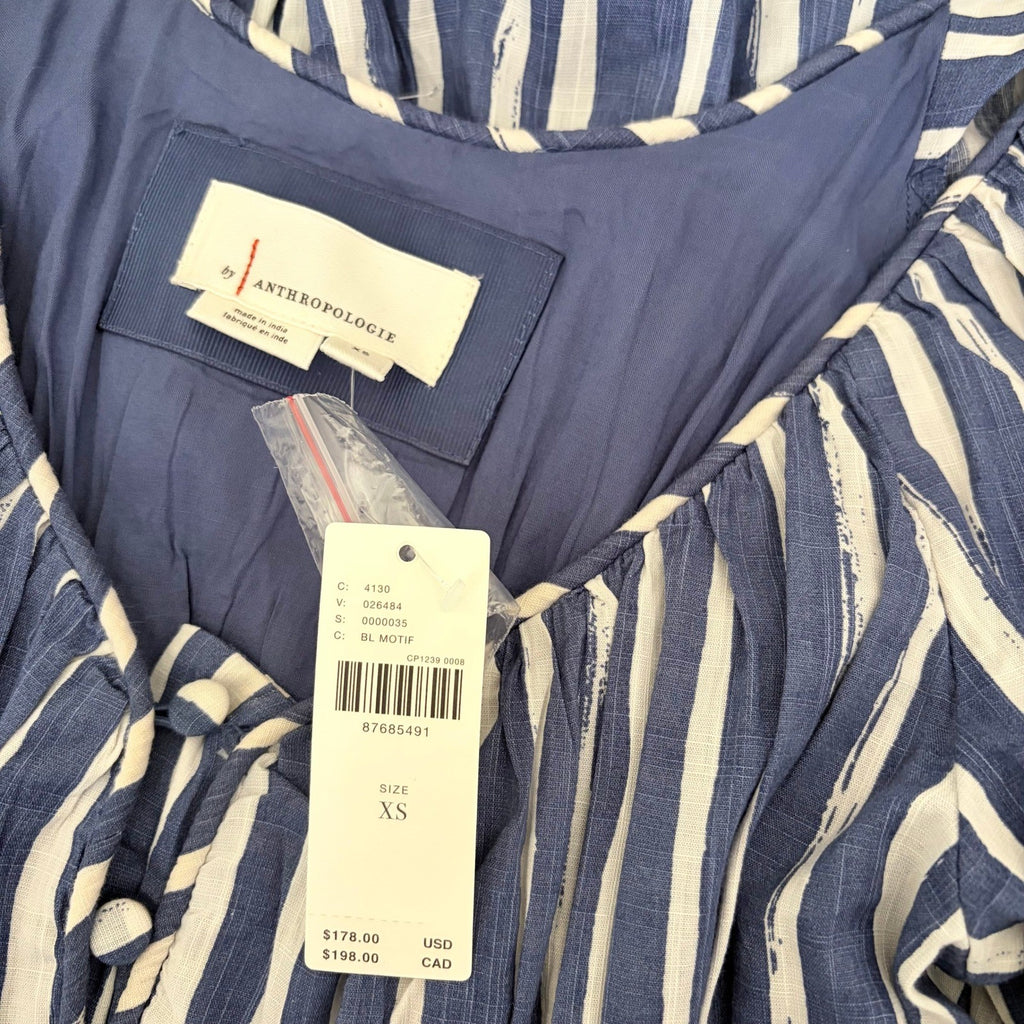 NWT!! By ANTHROPOLOGIE Long Sleeve Sweetheart Midi Dress Blue White Striped XS