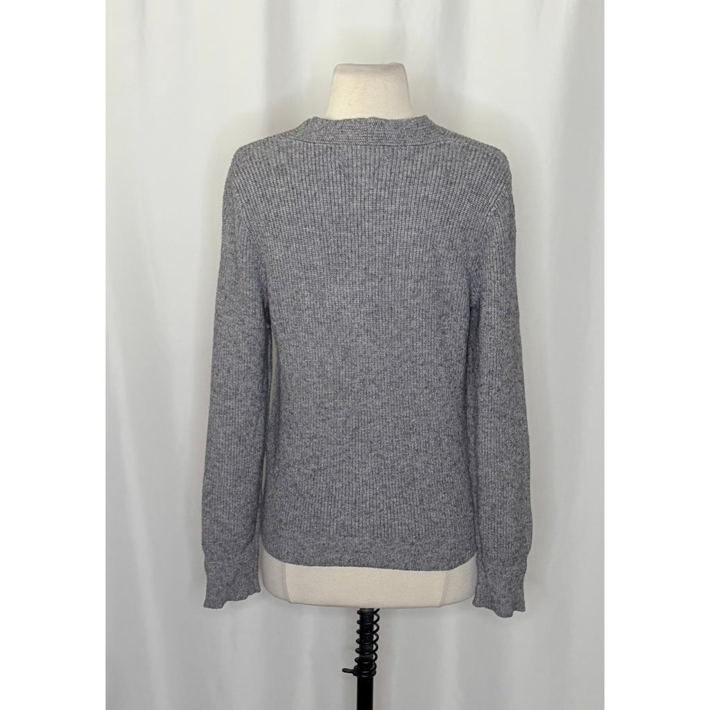 By ANTHROPOLOGIE Rocio Ribbed Tie Front Sweater Solid Gray V Neck Knit Medium