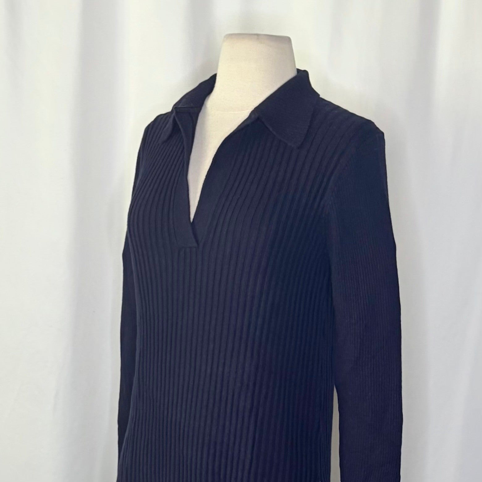 ALEX MILL Ribbed Tunic Sweater Dark Navy Blue Pullover Merino Wool Knit Small