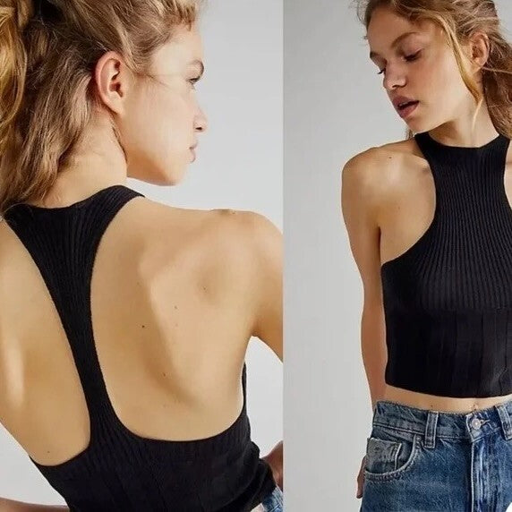 FREE PEOPLE Intimately Switch It Up Tank Cami Green Balsam Ribbed Knit Large