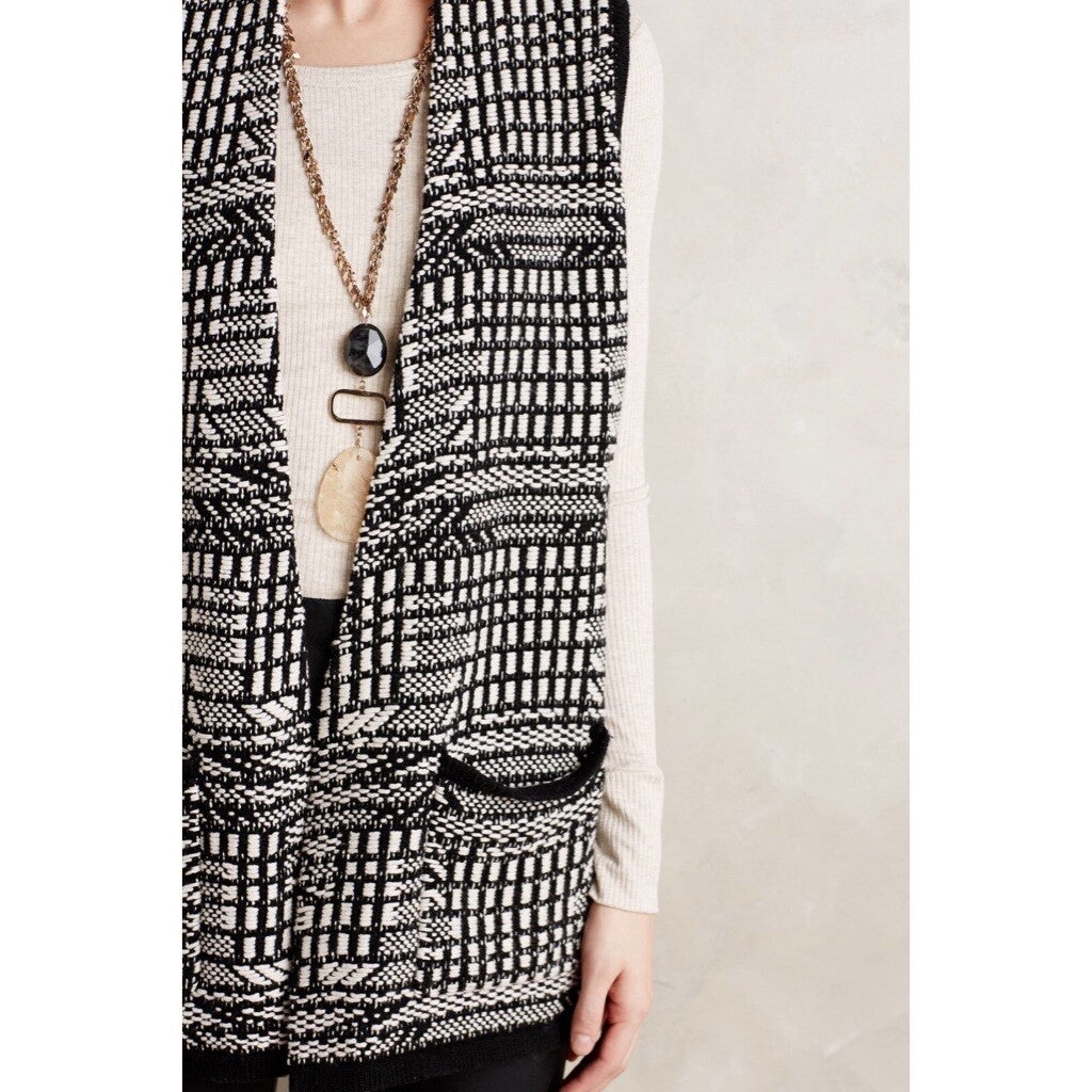 Anthropologie ANGEL OF THE NORTH Roenne Black & White Sweater Vest ~ Small