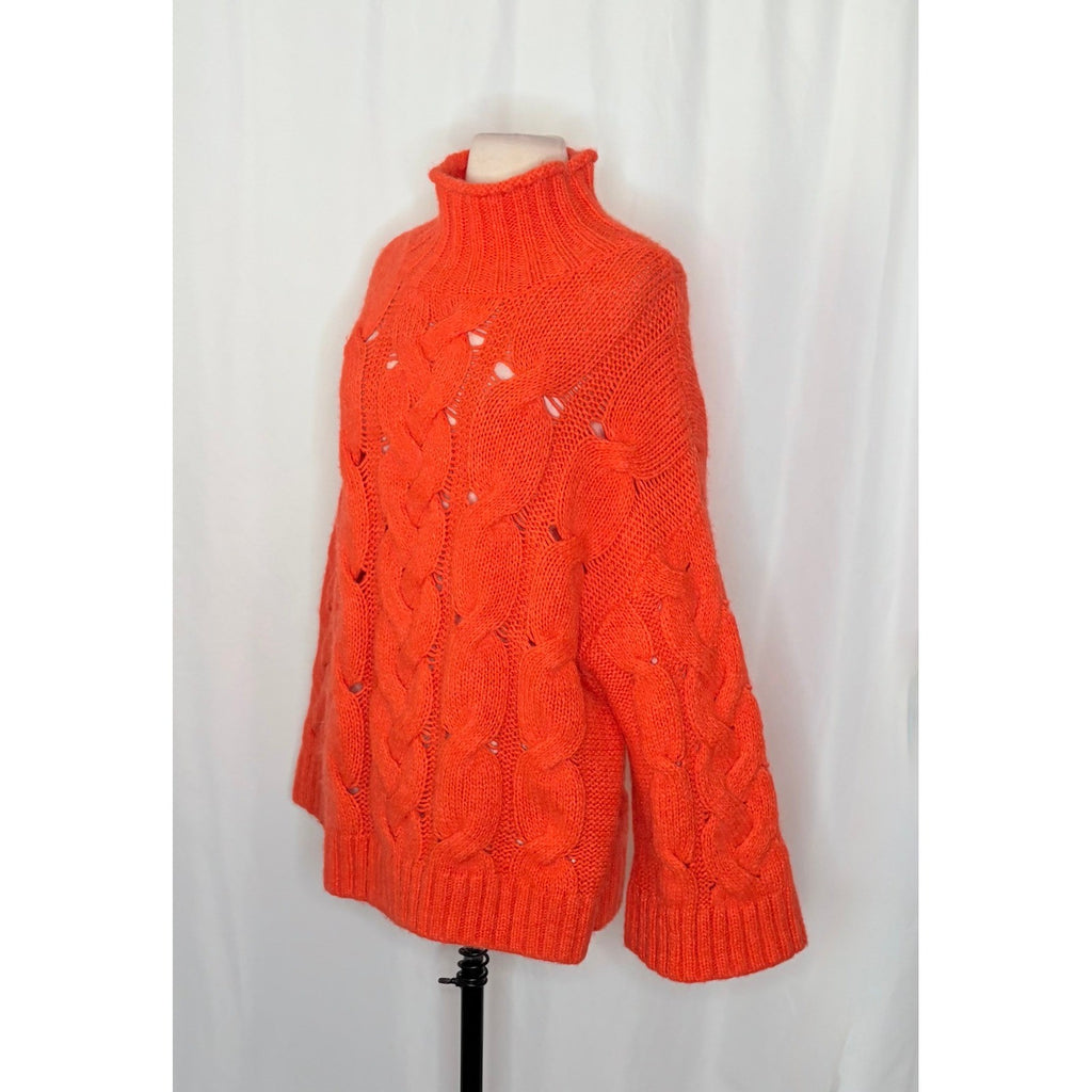 NWT!! FREE PEOPLE Clementine SoftSpun Cable Knit Pullover Solid Orange Large