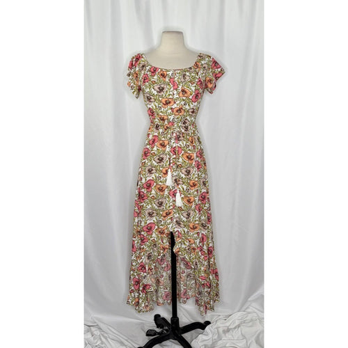 ATL ABEL THE LABEL Floral High Low Maxi Dress Pink Poppy Ruffled Bohemian XS
