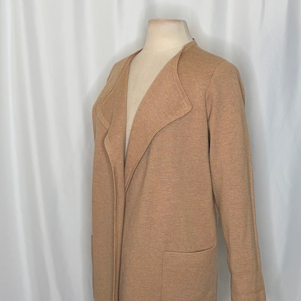 J. CREW Juliette Collarless Sweater Blazer Solid Tan Brown Longline Knit Small