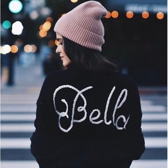 WILDFOX Couture Dinner Party Ciao Bella Black White Embroidered Sweater Small