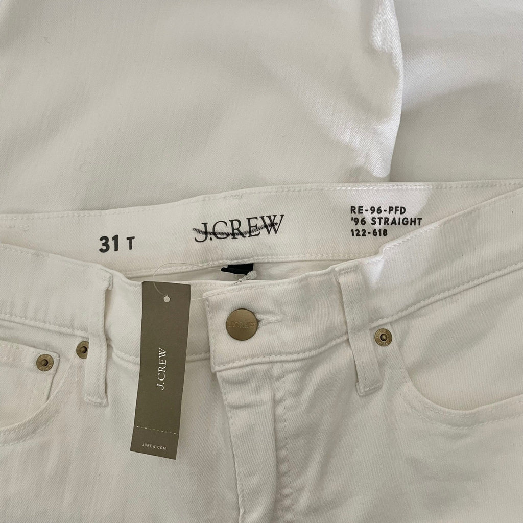 NWT!! J. CREW Tall Slim Straight '96 Retro Denim Jeans Solid White 31 Tall 31T