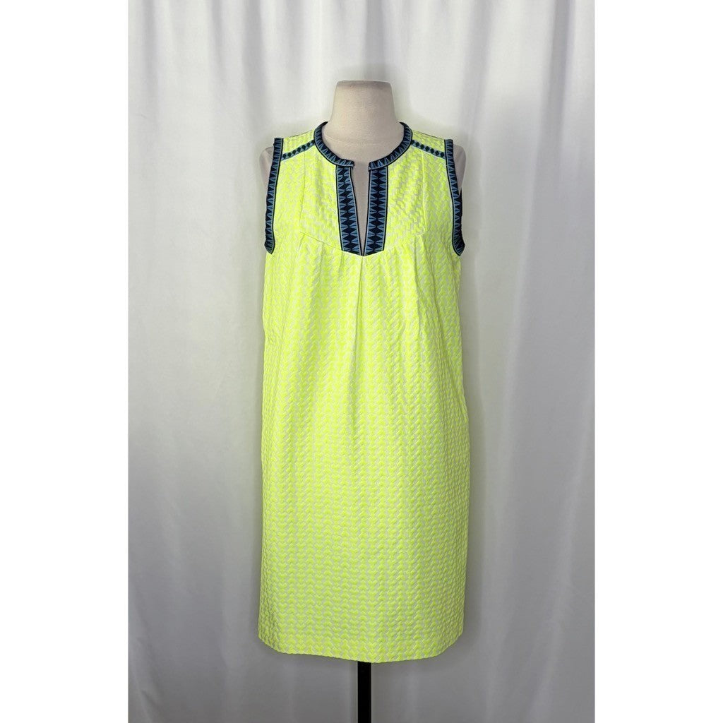 J. CREW Printed Shift Dress Neon Lime Green Retro Vacation Preppy Size 6