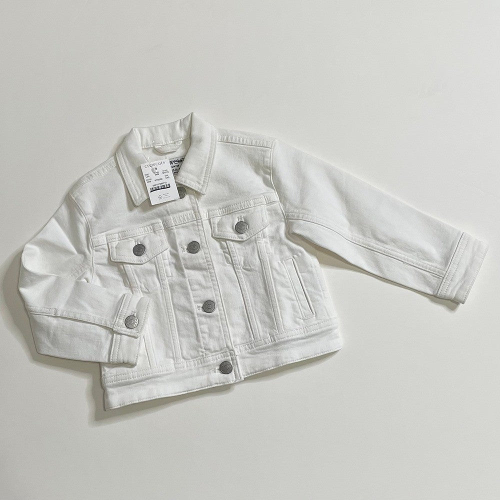 NWT!! Girl's J. CREW Crewcuts Cropped Denim Trucker Jacket White Denim XXS 2-3