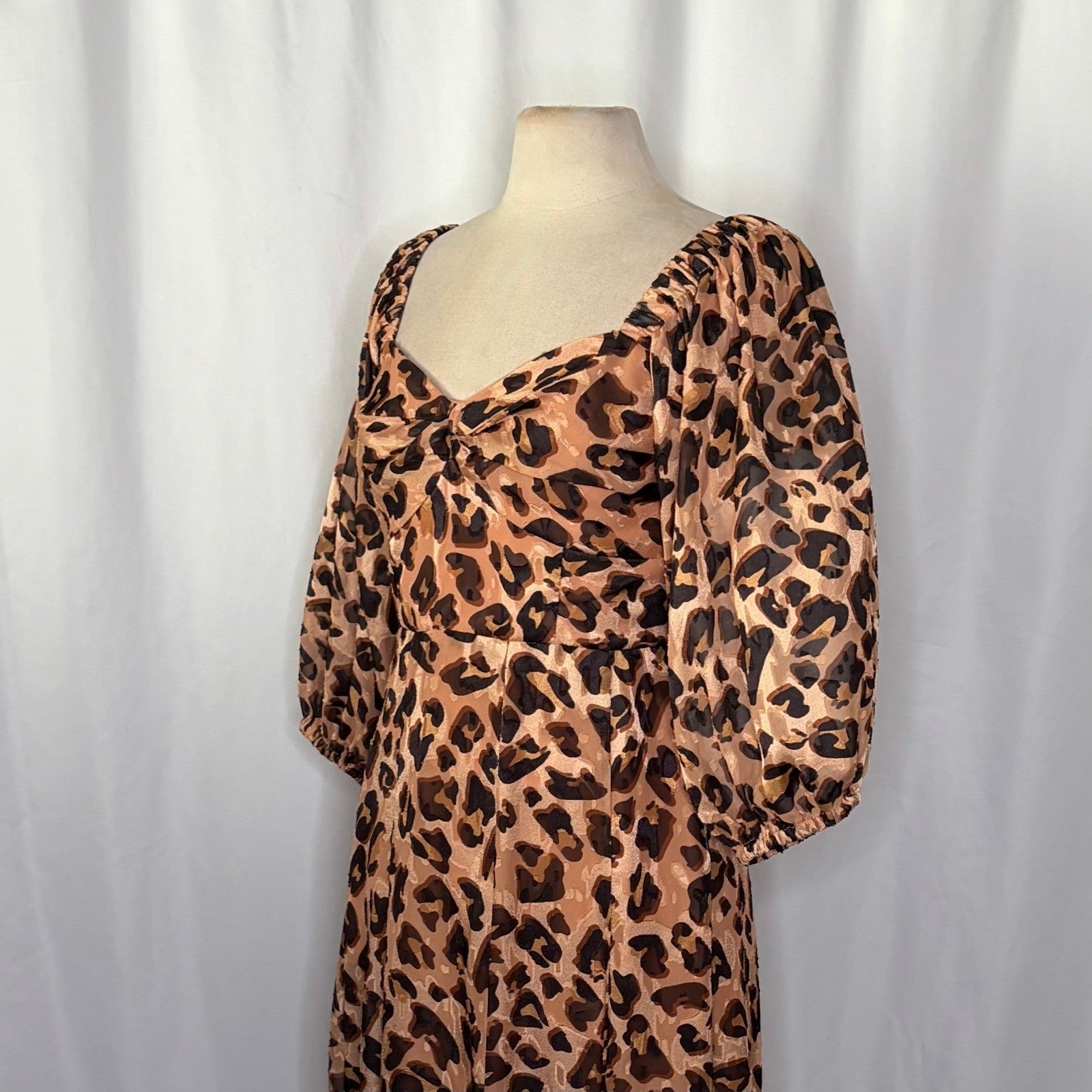 Anthropologie HUTCH Twist Puff Midi Dress Animal Leopard Print Smocked Medium