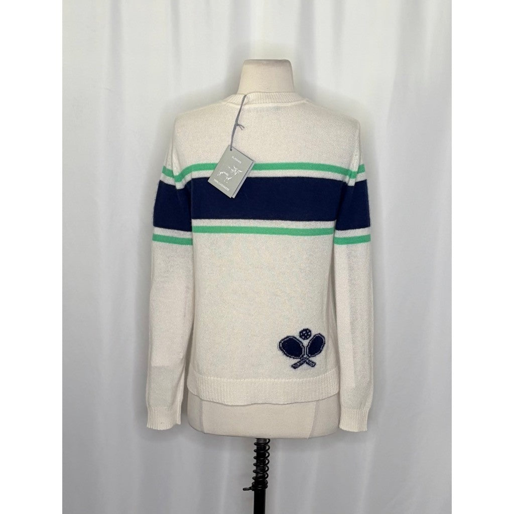 NWT!! ALASHAN Cashmere Pickleball Sweater Pullover Sporty Text Script Small