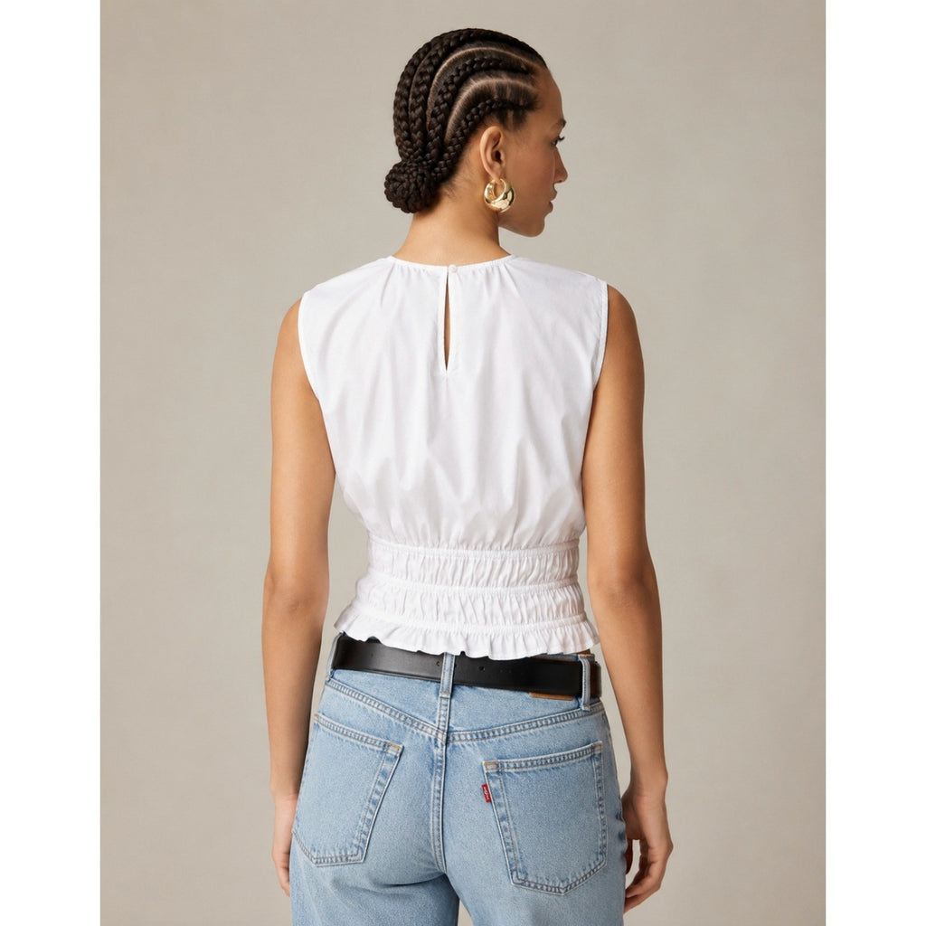 NEW!! J. CREW Hyacinth Smocked Top Blouse Cotton Poplin Solid White Preppy Large