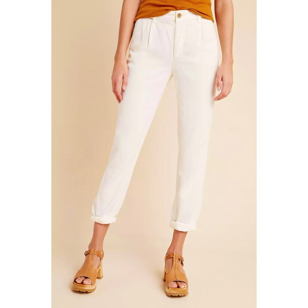 NWT!! ANTHROPOLOGIE Scout Tapered Slim Pants Natural Off White Pockets Size 32