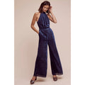 Anthropologie ELEVENSES Velvet Nova Jumpsuit Mock Neck Textured Blue Size 6