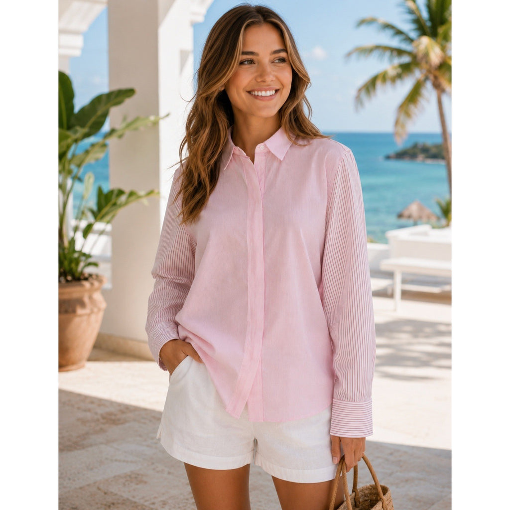 J. CREW Limited Edition Classic Fit Drapey Cupro Shirt Pink Mixed Stripe Size 4