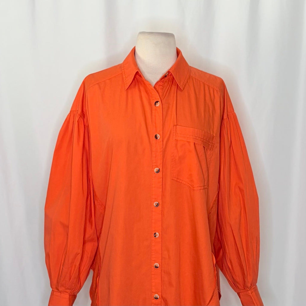 Free People WE THE FREE Happy Hour Poplin Top Buttondown Solid Orange X-Small