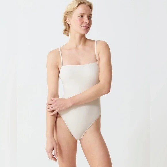 NWT!! J. CREW Squareneck One Piece Swimsuit Solid Natural Vacation Size 14
