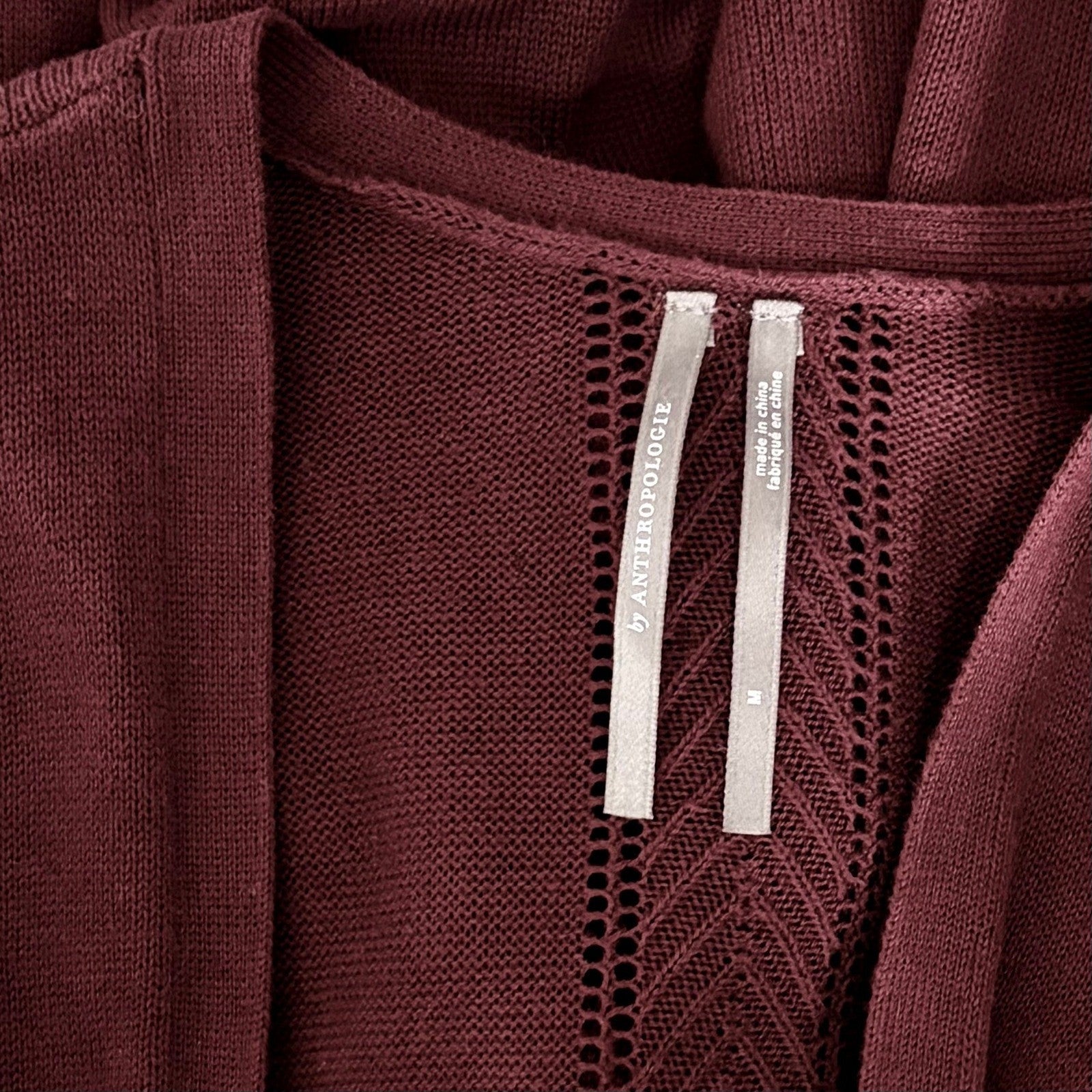 By ANTHROPOLOGIE Pointelle Long Cardigan Sweater Purple Burgundy Cottage Medium