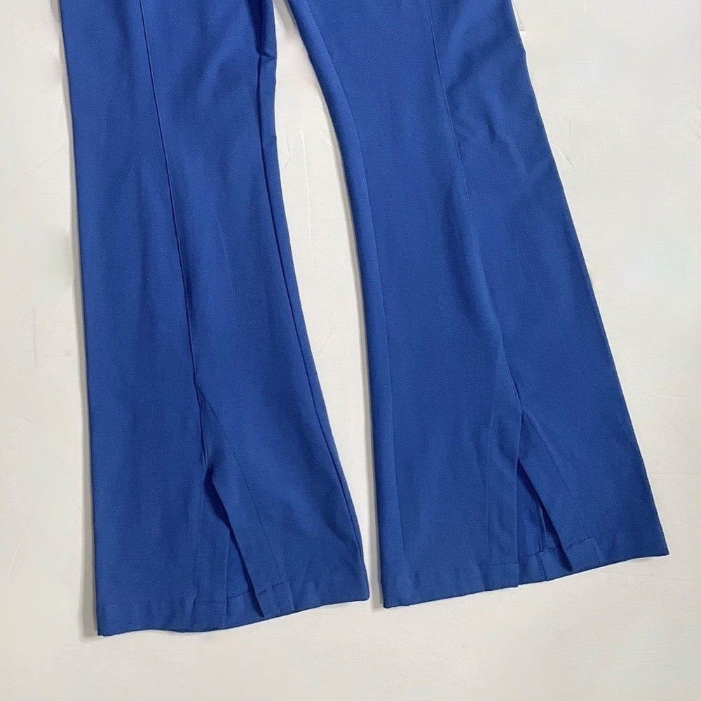 NWT! FREE PEOPLE Real Deal Split Flare Pants Blue High Rise Waist Stretch Medium
