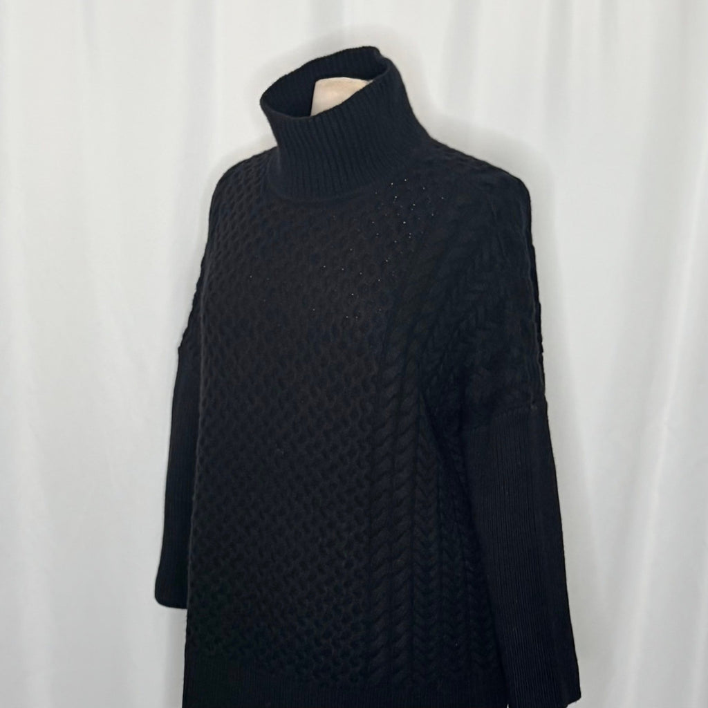 AYR Le Square Extra Fine Merino Wool Chunky Knit Sweater Black Pullover Small