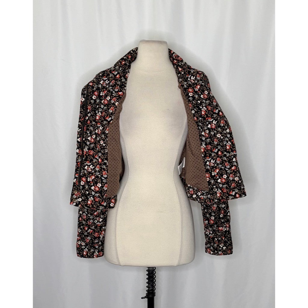 Anthropologie HEI HEI Cropped Tinsley Bomber Moto Jacket Floral Print Size 6