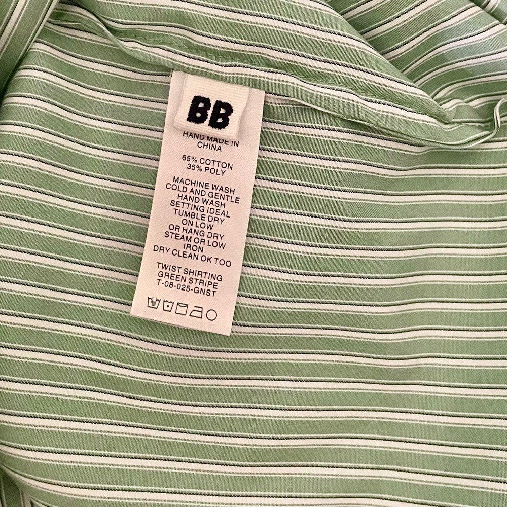 ROUCHA Green White Twist Stripe Shirt Double Breasted Academia BB Medium Short