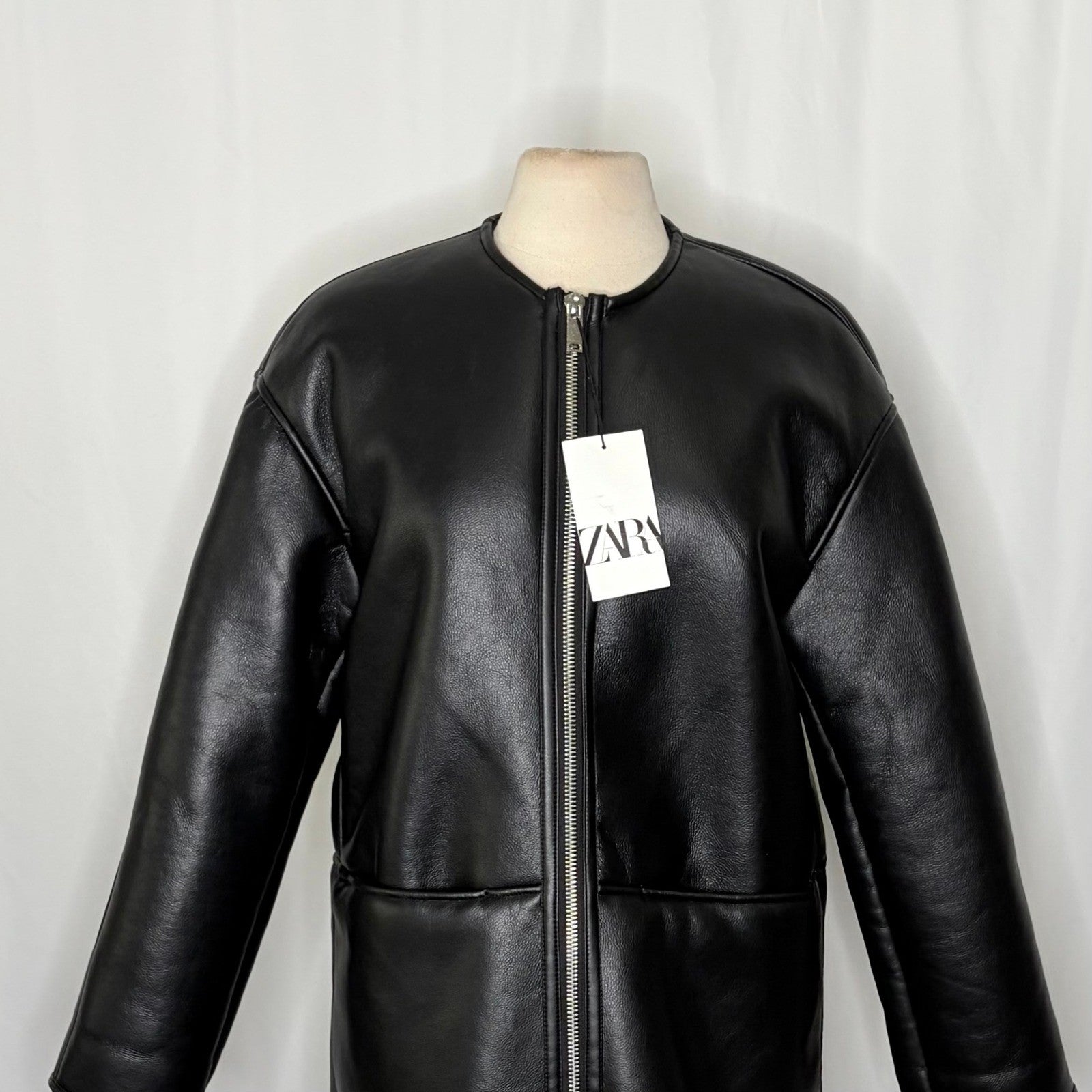 NWT!! ZARA ZW Collection Double Faced Coat Jacket Black Fleece Lining Small