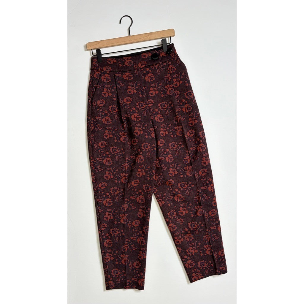 Anthropologie MAEVE Floral Jacquard High-Rise Trousers Pants Tapered Office 2