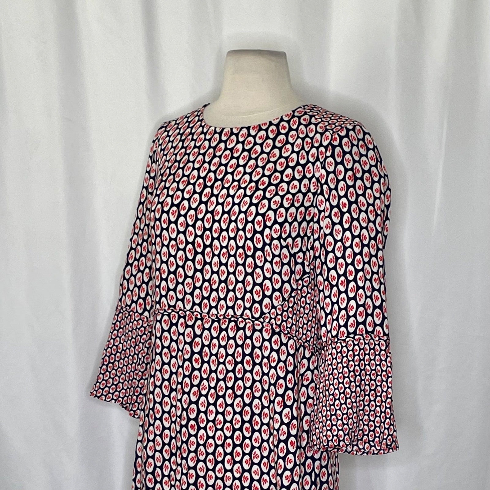 NWT!! BODEN Edna Tunic Top Retro Floral Navy Blue Red Preppy Polka Dot Size 6