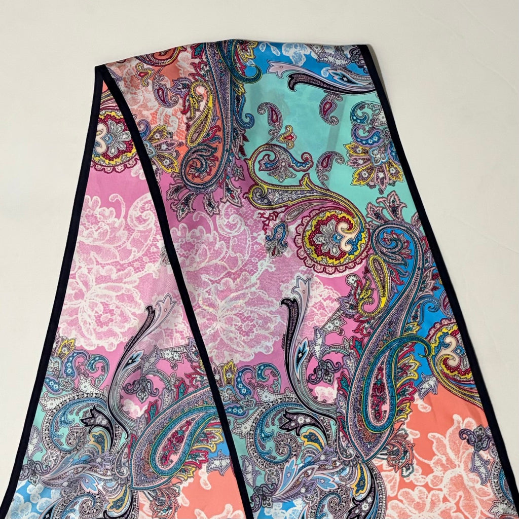 Vintage ADRIENNE LANDAU Silky Paisley Rectangular Scarf Colorful Accessory
