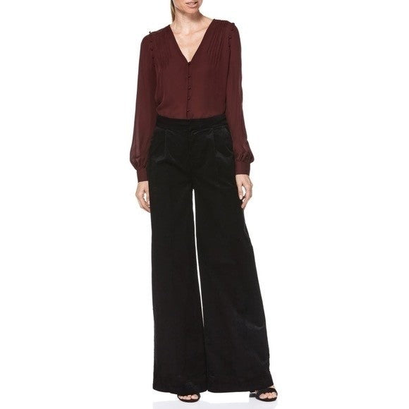 PAIGE Tinesha Corduroy Wide Leg High Rise Pants Solid Black Stretch Size 10