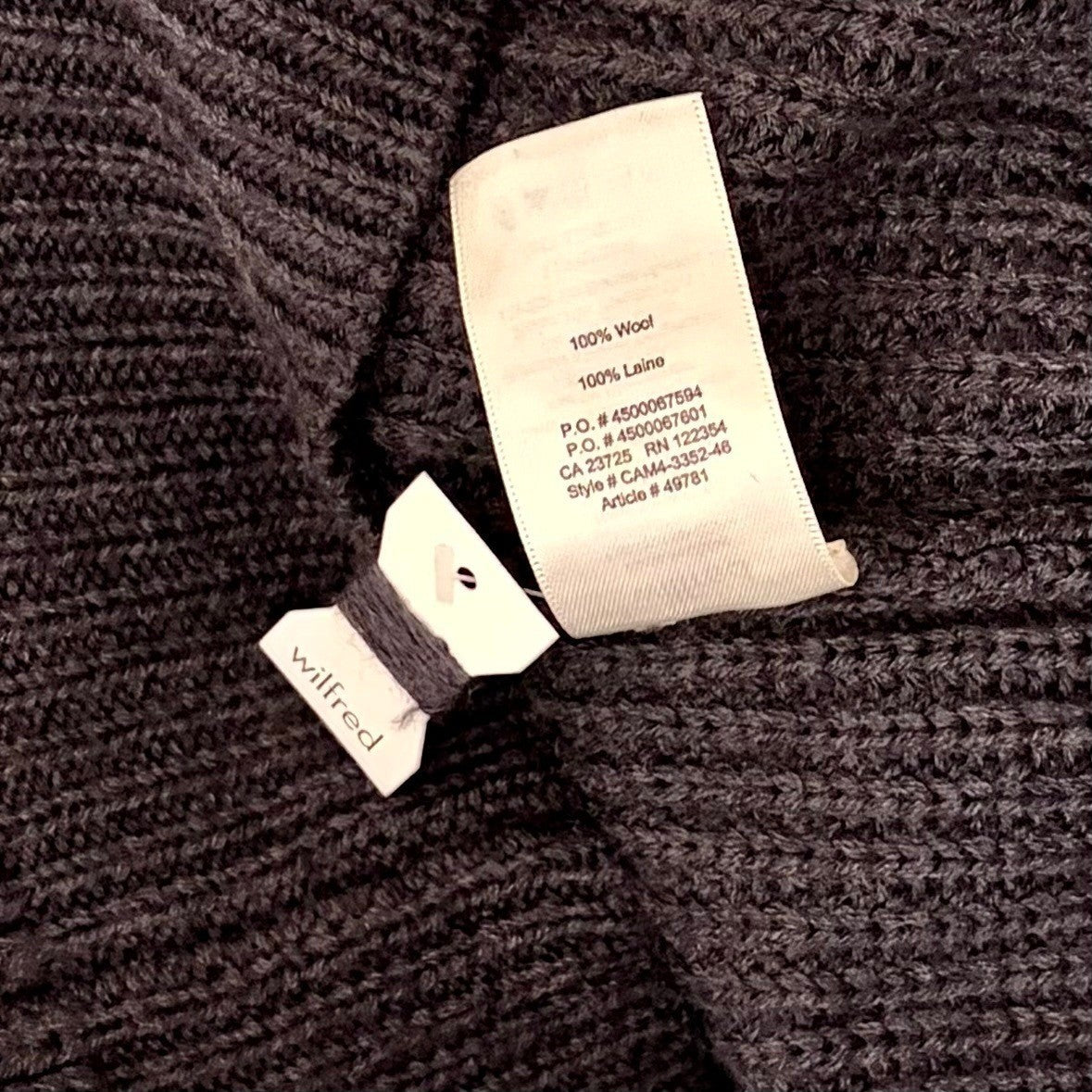 NEW!! Aritzia WILFRED Wool Shaker Knit Mock Neck Turtleneck Sweater Gray Small