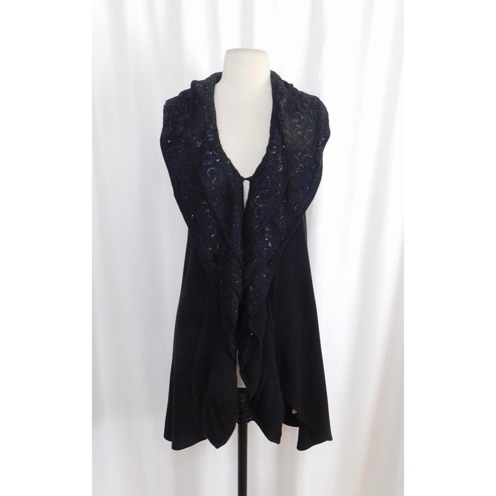 ALICE + OLIVIA Black Cascading Ruffled Knit Floral Lace Sweater Vest Cashmere XS