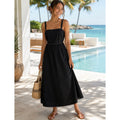 ZARA Luiza Black Midi Dress Tie Back Contrast Stitching Pockets Poplin X-Large