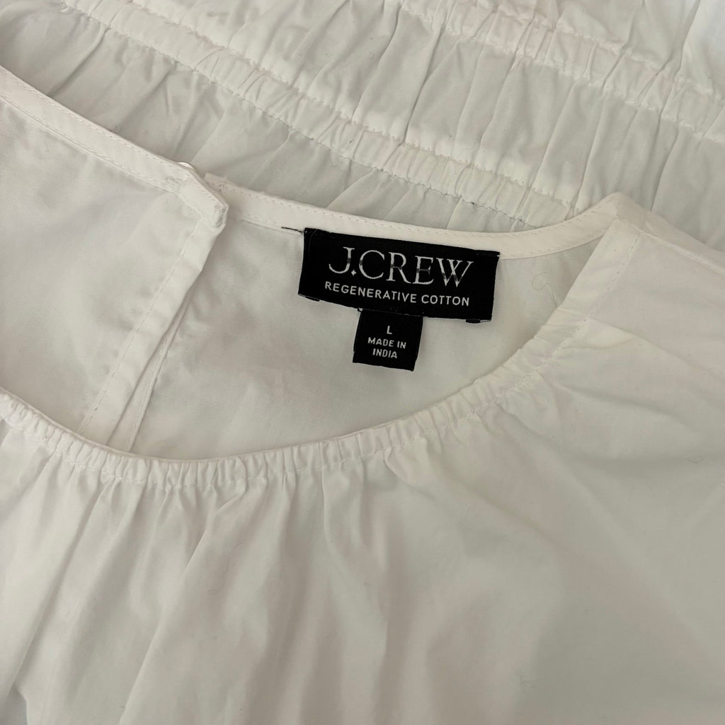 NEW!! J. CREW Hyacinth Smocked Top Blouse Cotton Poplin Solid White Preppy Large