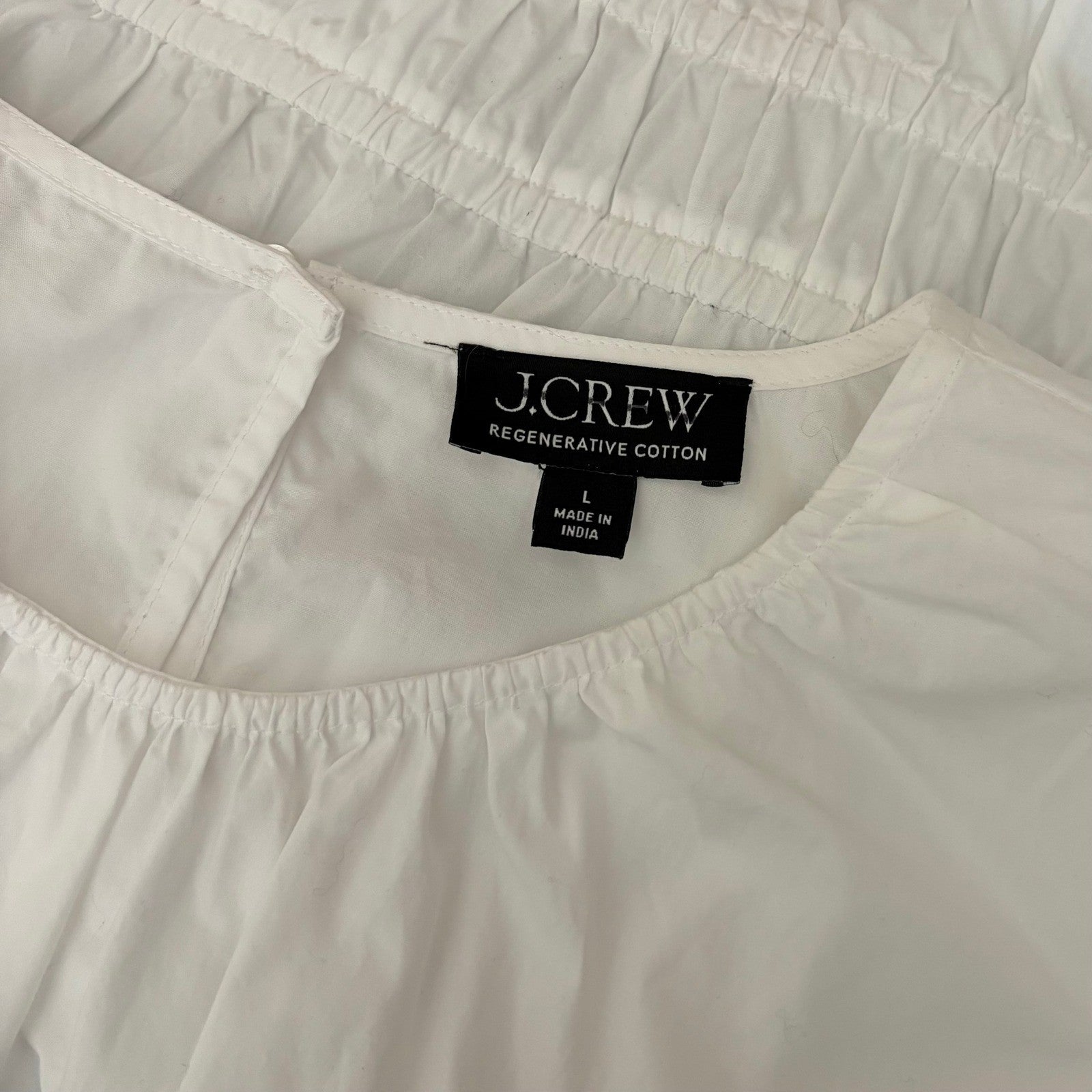 NEW!! J. CREW Hyacinth Smocked Top Blouse Cotton Poplin Solid White Preppy Large