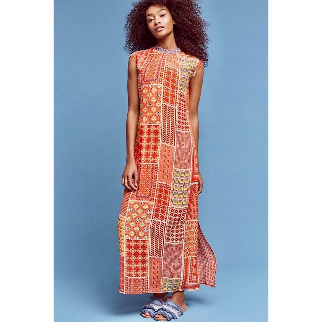Anthropologie TANVI KEDIA Embroidered Beaded Sol Dress Maxi Bohemian Boho Small