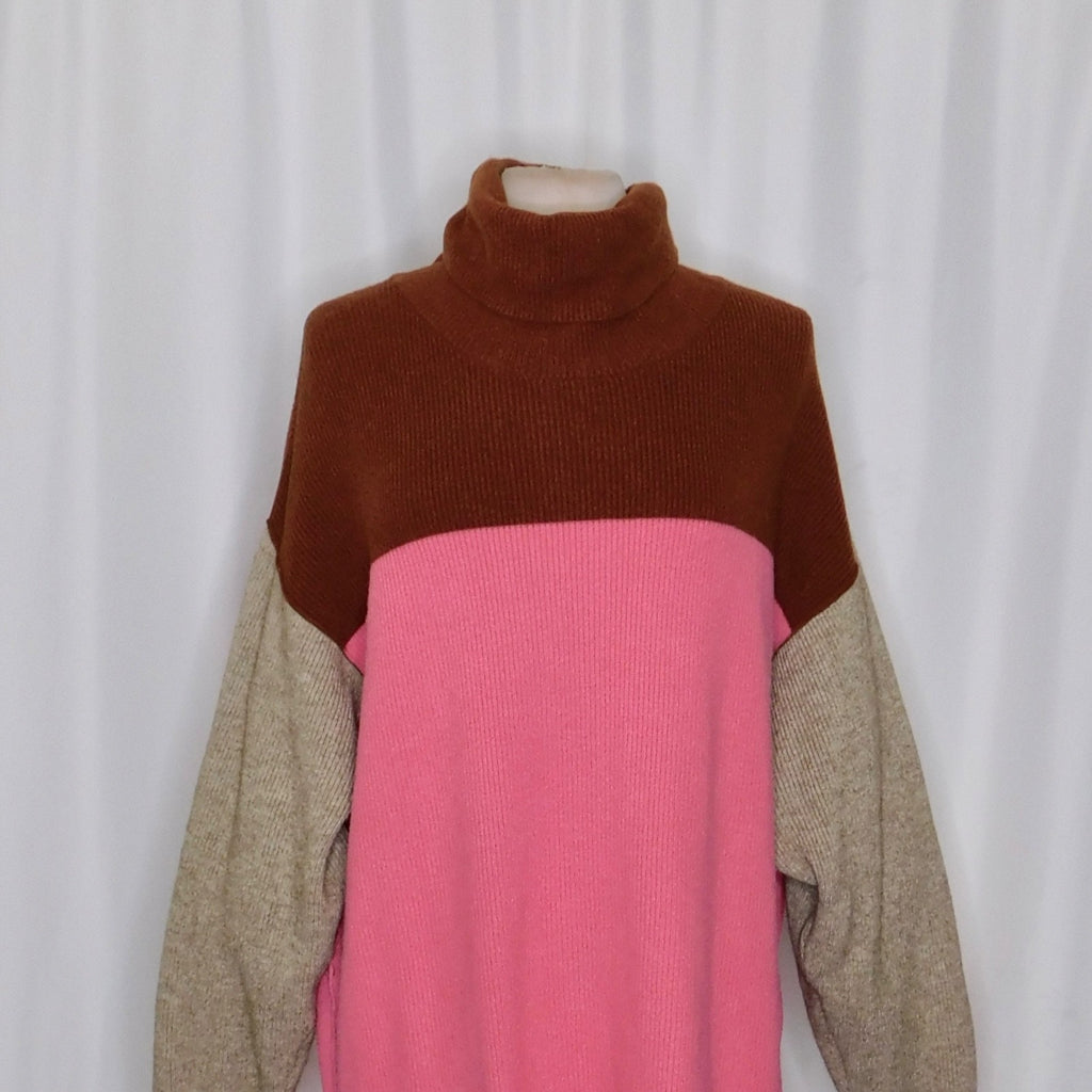 FREE PEOPLE Softly Structured Colorblock Sweater Turtleneck Candy Pop Medium