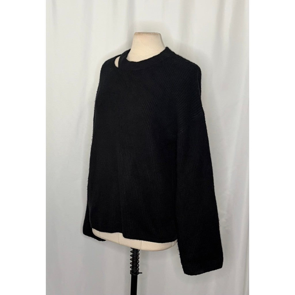RAILS Alexi Cutout Sweater Solid Black Ribbed Pullover Knitwear Large