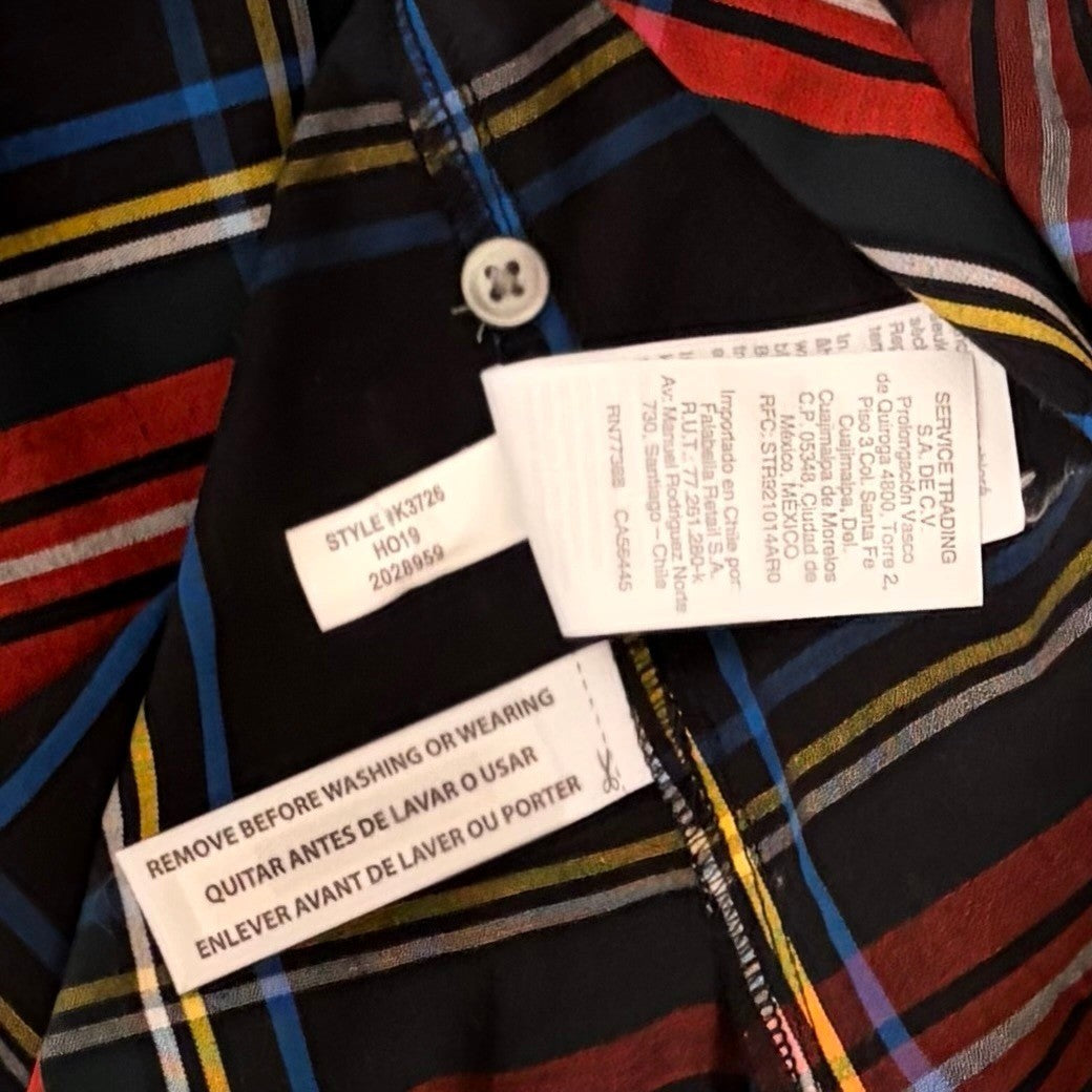 J. CREW Slim Stretch Perfect Shirt Top Black Stewart Tartan Plaid Buttons Size 4