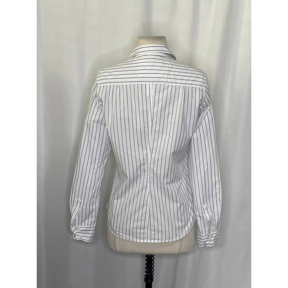 FRANK & EILEEN Crinkle Barry Buttondown Top Blouse White Blue Dotted Small