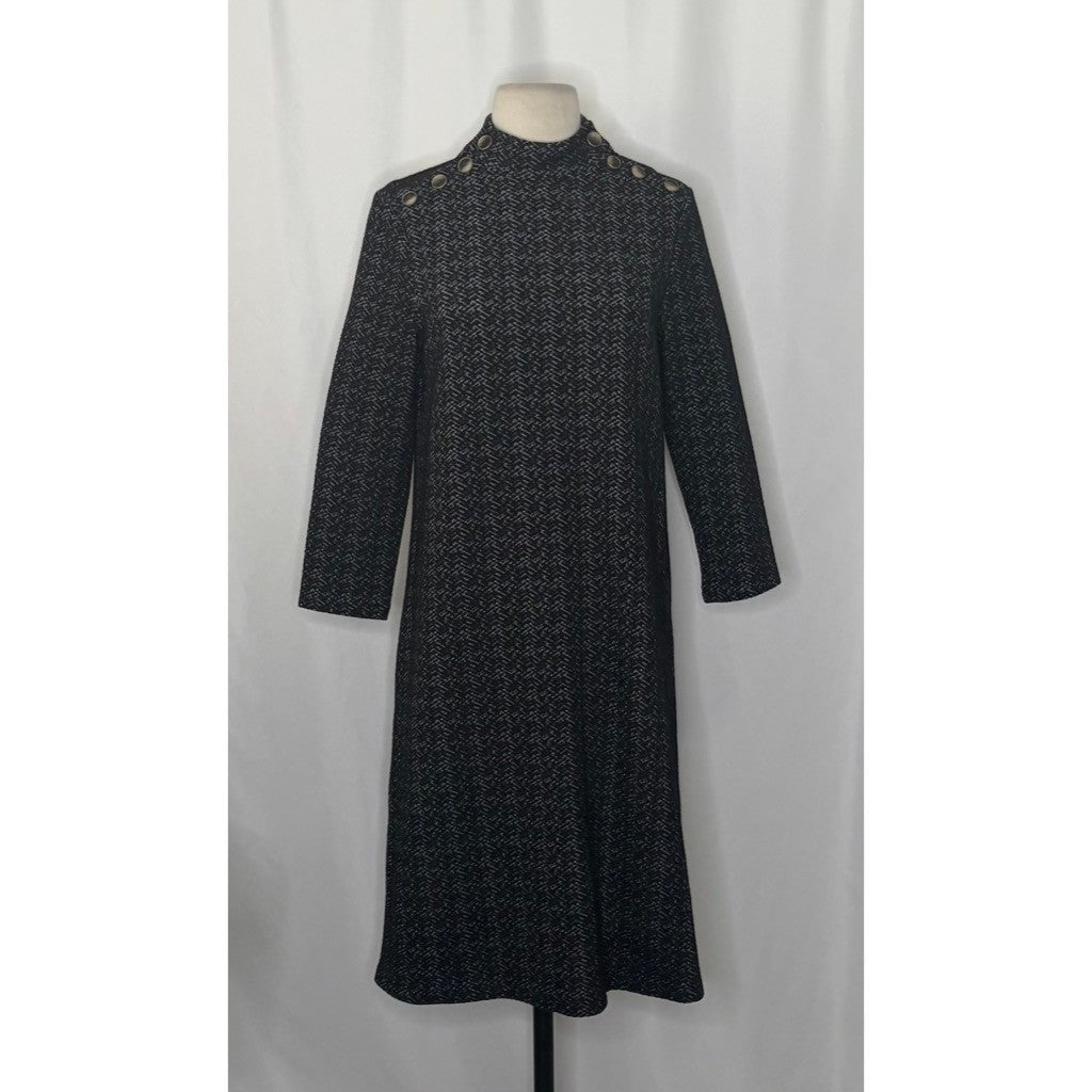 J. MCLAUGHLIN Mare Shift Dress Black White Mock Neck Button Shoudlers Small