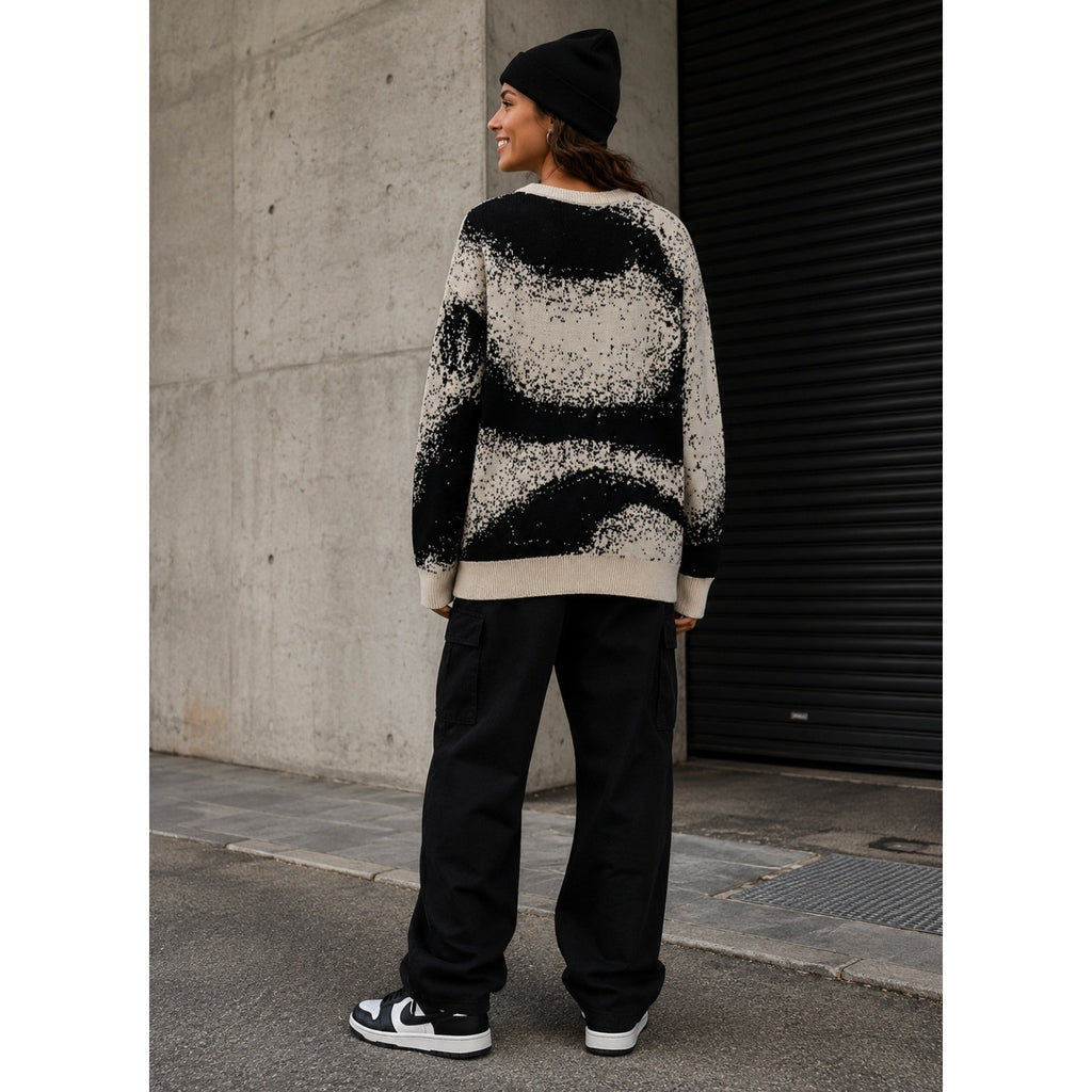 ZARA Pixelated Jacquard Sweater Crewneck Crew Pullover Knit Black Street Medium