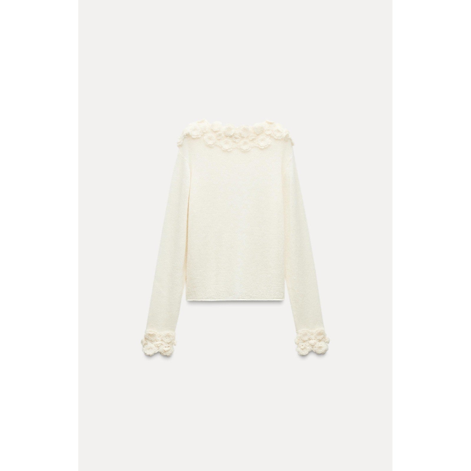 ZARA Alpaca Wool Ecru Crochet Flower Appliqué Sweater Blogger Favorite Small