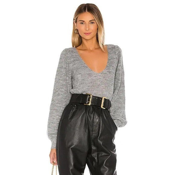 NWT!! L'academie REVOLVE Rosette Sweater Grey Wool Blend Small