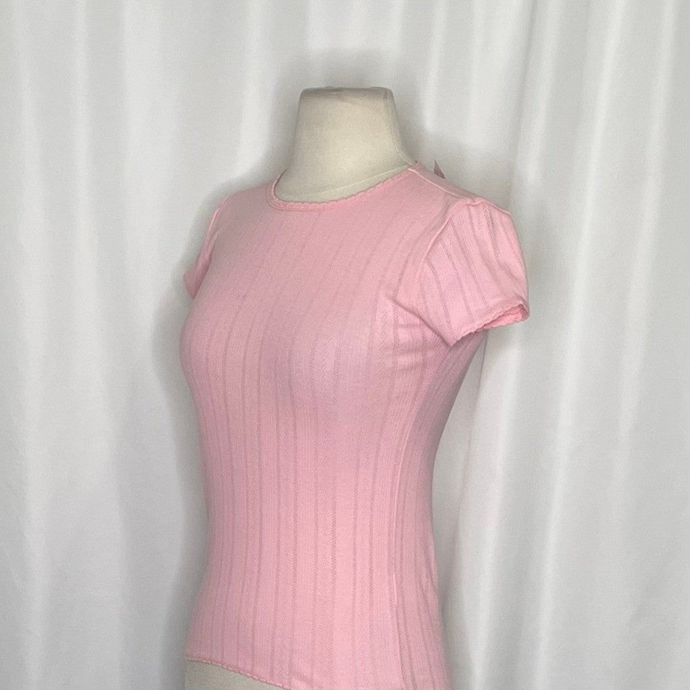 NWT! J. CREW Pointelle Short Sleeve T-Shirt Top Solid Pink Knit XXS XX-Small