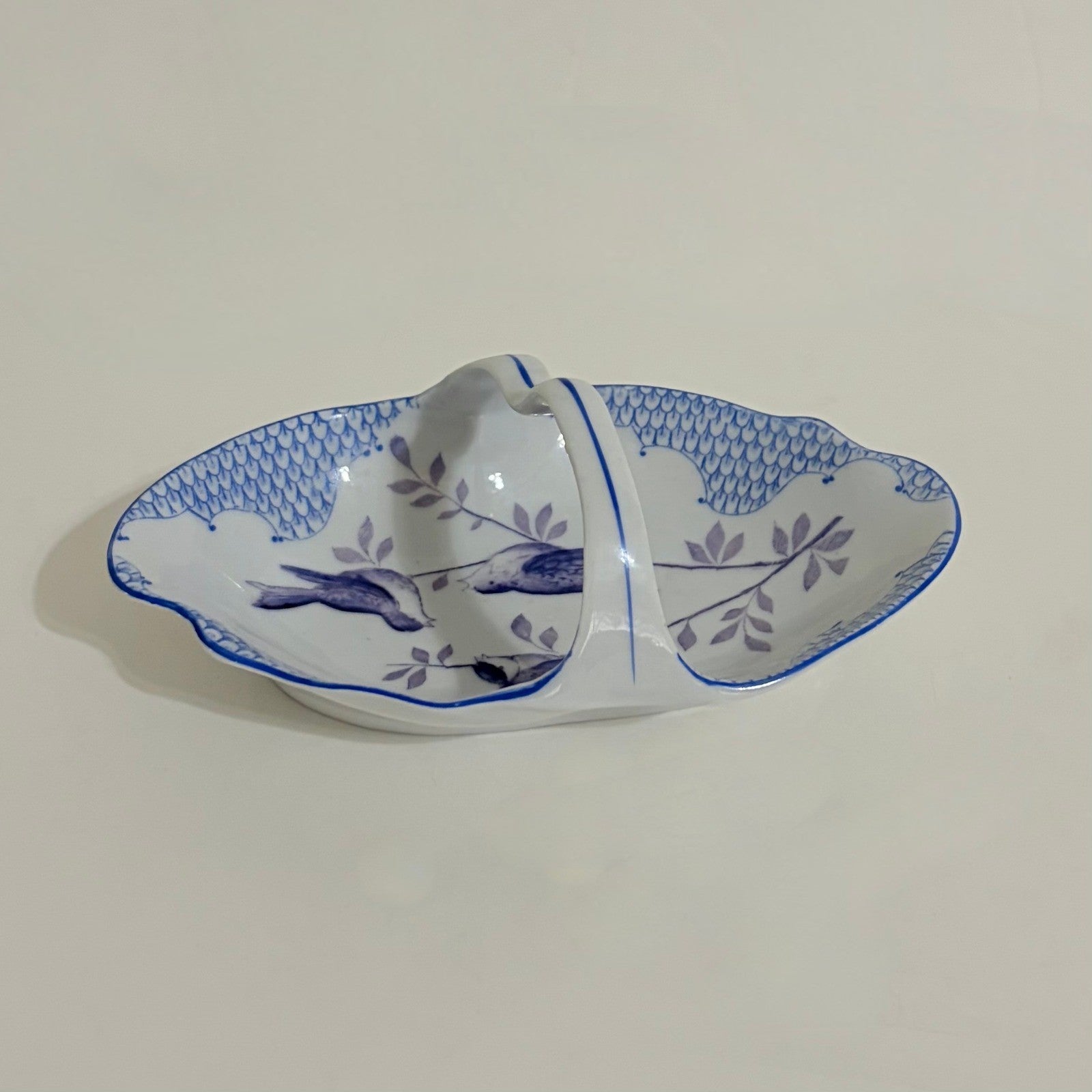 Vintage ROYAL RUDOLSTADT Blue White Handled Trinket Dish Tray Birds Swallows