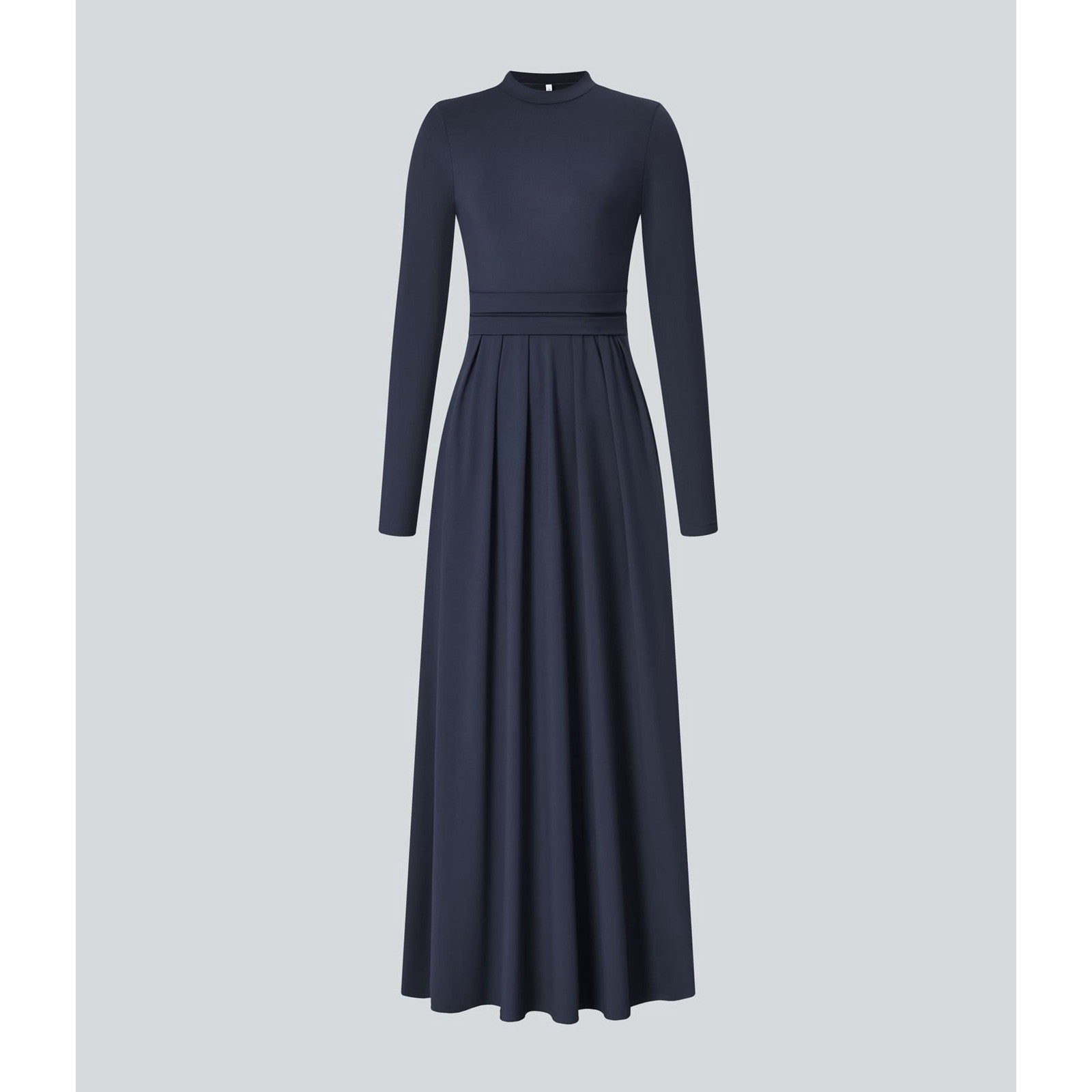 HALARA Navy Blue Mock Neck Long Sleeve Pocket Flare Maxi Casual Dress Knit XS