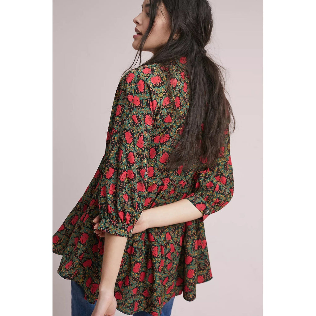 Anthropologie ERI + ALI Iona Floral Soft Swing Blouse Tiered Top Shirt Medium