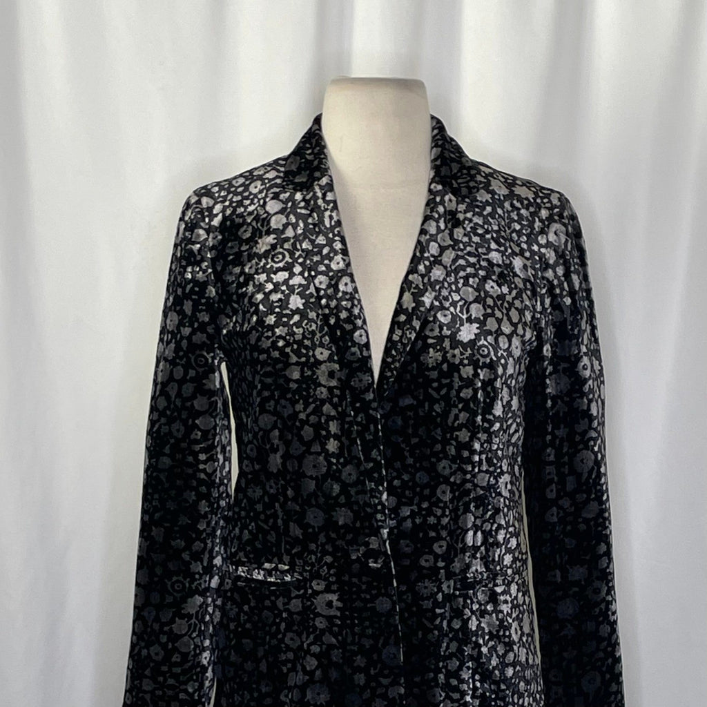 Anthropologie ELEVENSES Lumi Velvet Blazer Jacket Floral Black Silver Size 2