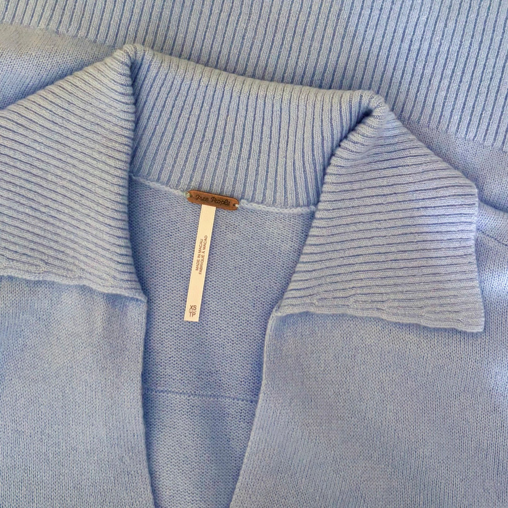 NEW! FREE PEOPLE Eloura Cashmere Henley Sweater Arctic Sky Blue Solid Knit XS